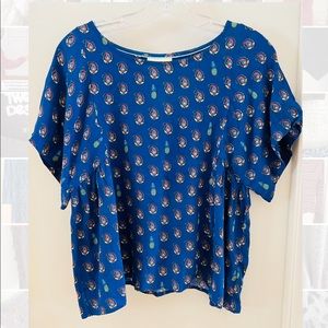 Anthropologie Maeve cobalt blue pineapple & paisley top XS